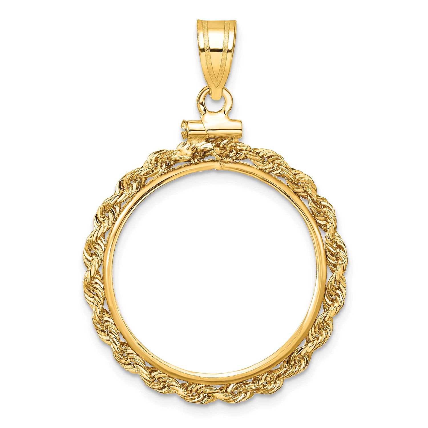 Rope 20.1mm x 2.1mm Screw Top Coin Bezel Pendant 10k Gold Polished 10C1215/20.1