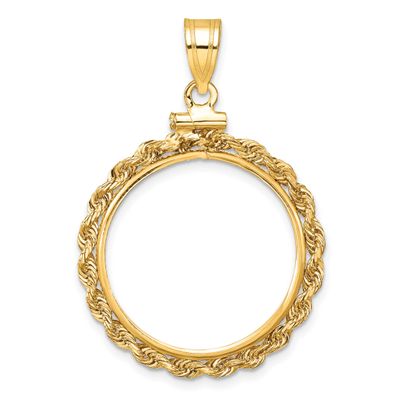 Rope 20.1mm x 2.1mm Screw Top Coin Bezel Pendant 10k Gold Polished 10C1215/20.1