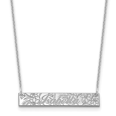 Name and Birth Flower Bar Necklace 14k White Gold XNA1476W
