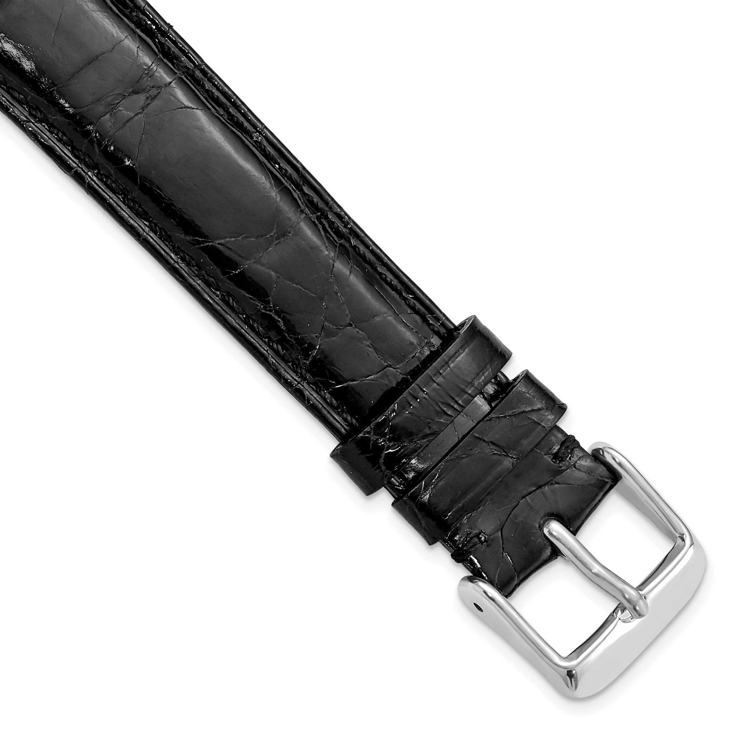 Debeer 18mm Black Genuine Caiman Leather with Silver-Tone Buckle 7.5 Inch Watch Band BAW129-18