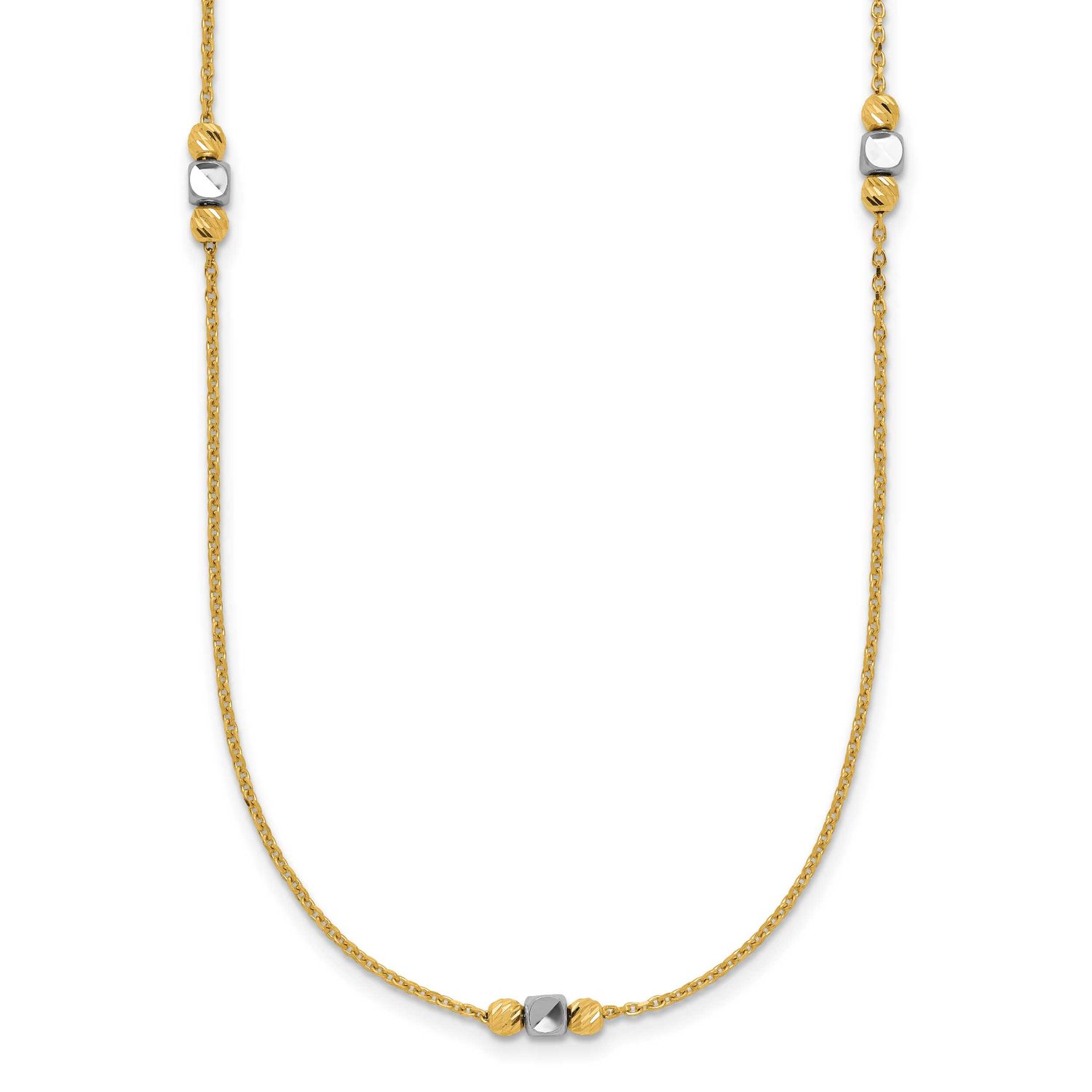 Diamond-Cut Beads with 2 Inch Extender Necklace 14k Two-tone Gold Polished LF2162-16