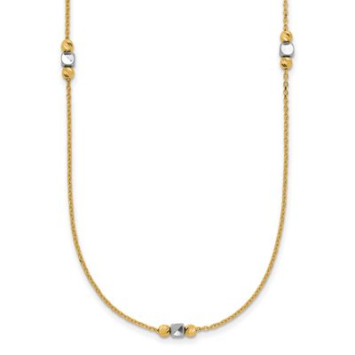 Diamond-Cut Beads with 2 Inch Extender Necklace 14k Two-tone Gold Polished LF2162-16