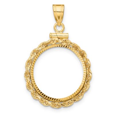 Rope and Diamond-Cut 17.8mm x 1.35mm Screw Top Coin Bezel Pendant 10k Gold Polished 10C1215D/17.8