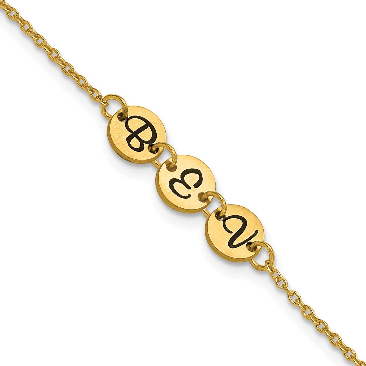 Gold-Plated Brushed 3 Station Disc with Epoxy Initial Bracelet Sterling Silver XNA1522/3GP