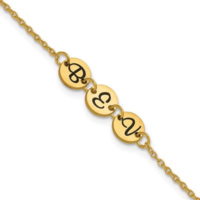 Gold-Plated Brushed 3 Station Disc with Epoxy Initial Bracelet Sterling Silver XNA1522/3GP