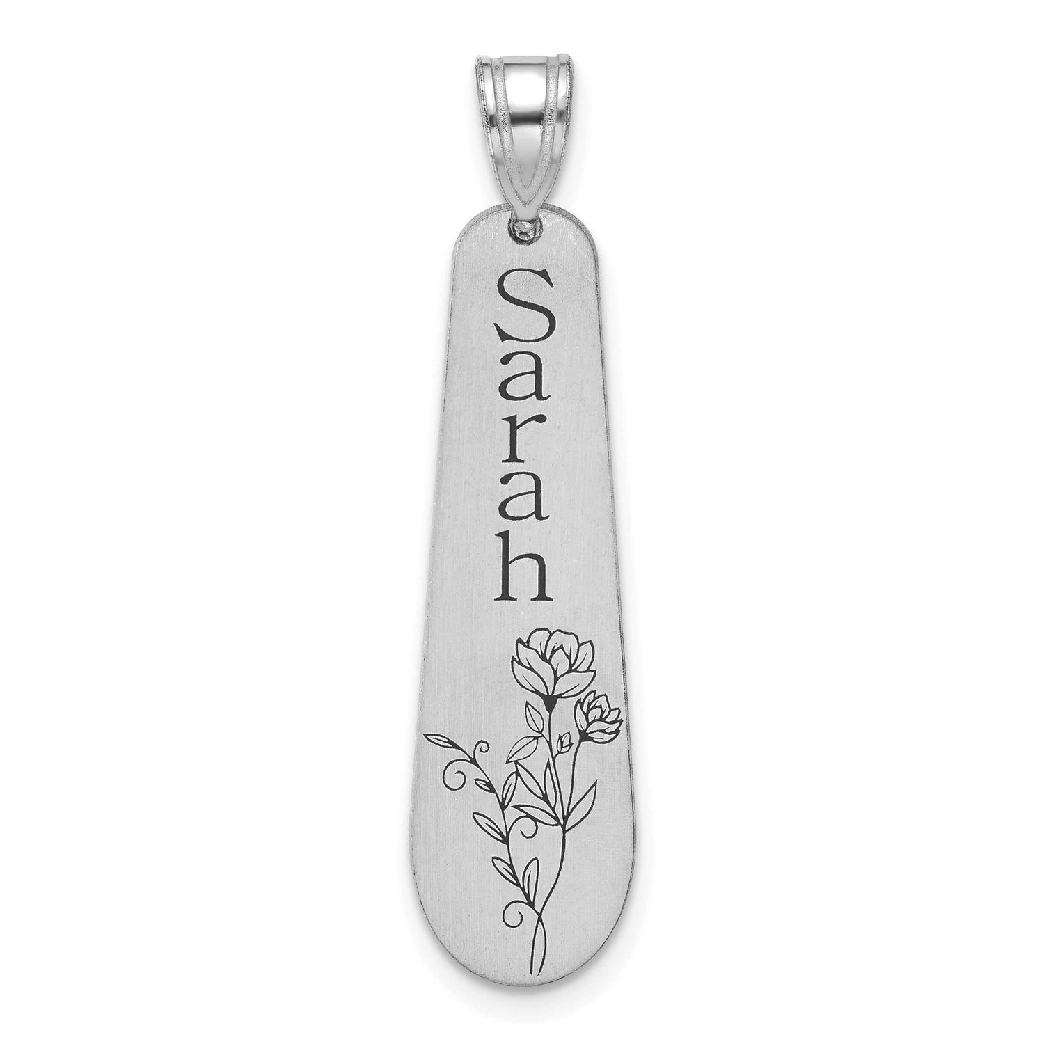 Brushed Name and Birth Flower Pendant 14k White Gold XNA1477W