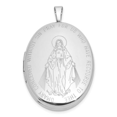 Brushed and Polished Miraculous Medal 20mm Oval Locket Sterling Silver Rhodium-plated QLS1237