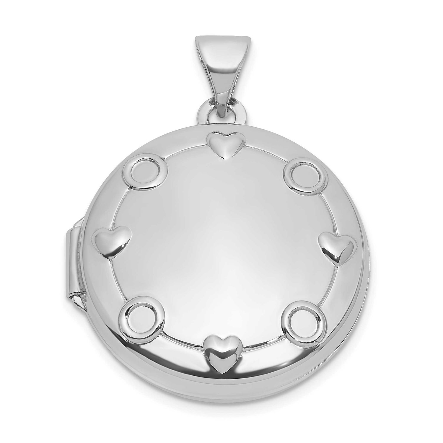Our Circle of Love.. Reversible Hearts 20mm Round Locket Sterling Silver Rhodium-plated QLS1243