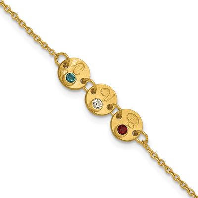 3 Disc with Initial and Birthstone Bracelet 10k Gold 10XNA1523/3Y