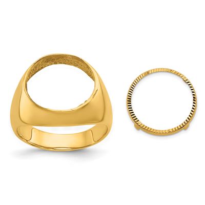 Men&#39;s Polished and Diamond-Cut Classic Open Back 14.0mm Coin Bezel Ring 14k Gold R3658D/14.0