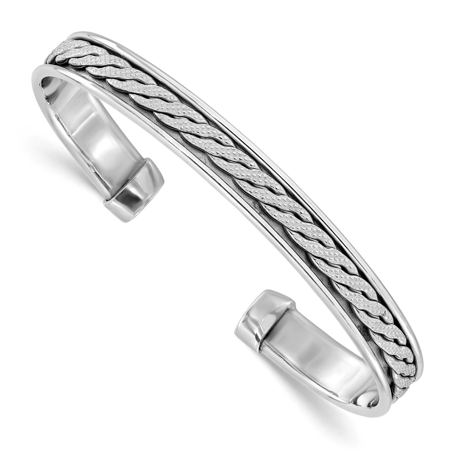 Polished/Braided Cuff Bangle Sterling Silver Rhodium-plated QLF1400 196904345702