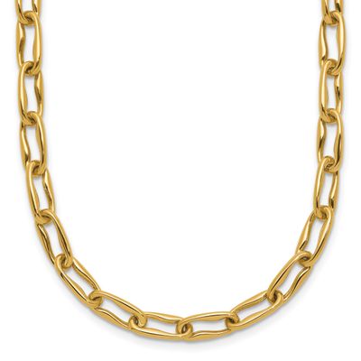 Fancy Wavy Elongated Oval Link Necklace 14k Gold Polished LF2244-18