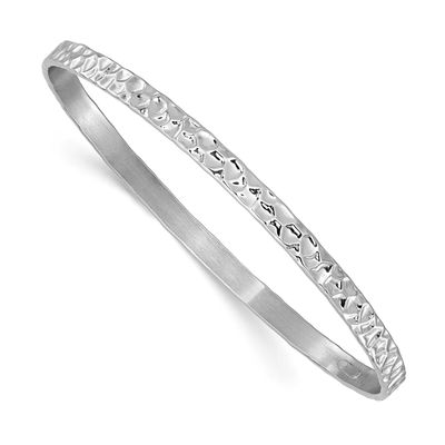 Hammered Slip-On Bangle Sterling Silver Rhodium-plated Polished QLF1448 196904321737