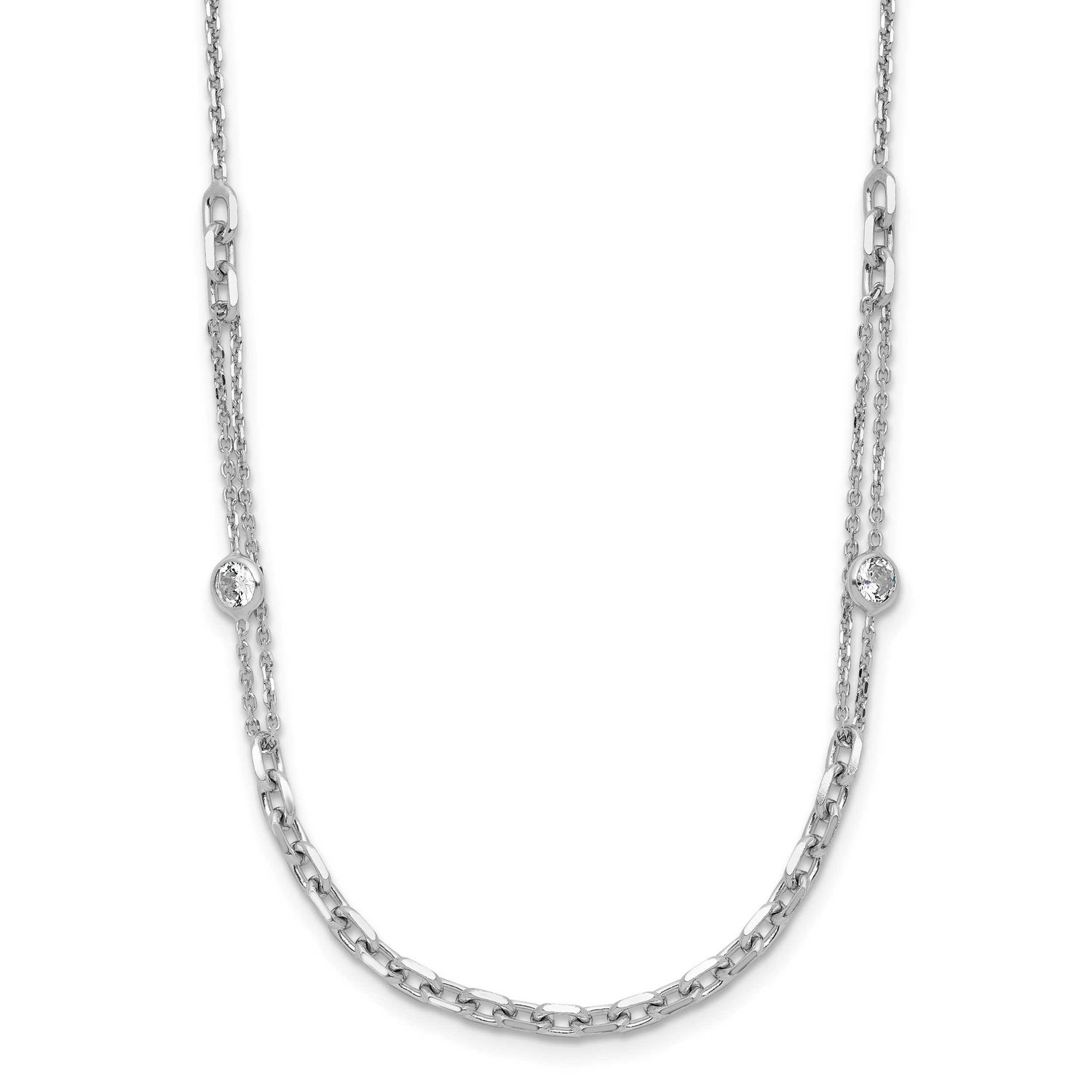CZ with 2 Inch Extender Necklace Sterling Silver Rhodium-plated QLF1421-16 196904348499