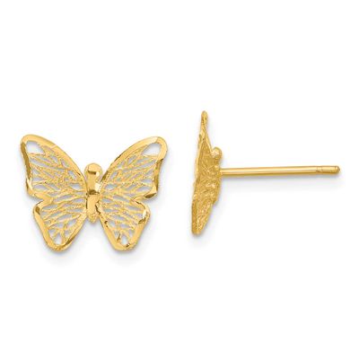 Textured and Polished Butterfly Post Earrings 14k Gold LE2638 196904272916