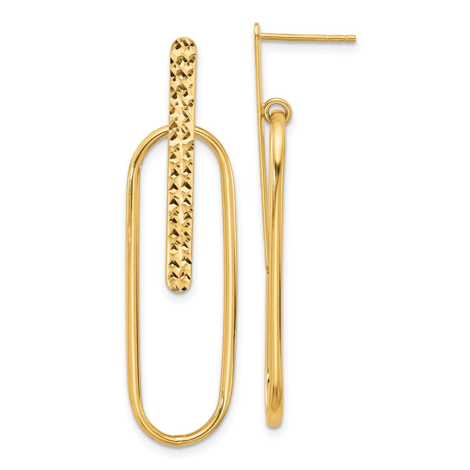 Diamond-Cut Oval Dangle Post Earrings 14k Gold Polished LE2668 196904339817