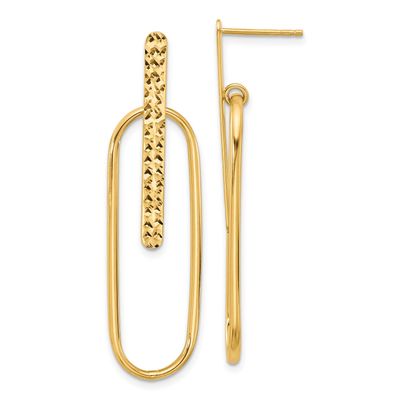 Diamond-Cut Oval Dangle Post Earrings 14k Gold Polished LE2668 196904339817
