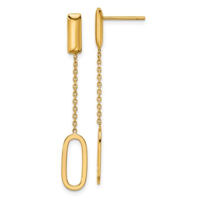 Elongated Oval and Bar Post Dangle Earrings 14k Gold Polished LE2935 196904315811
