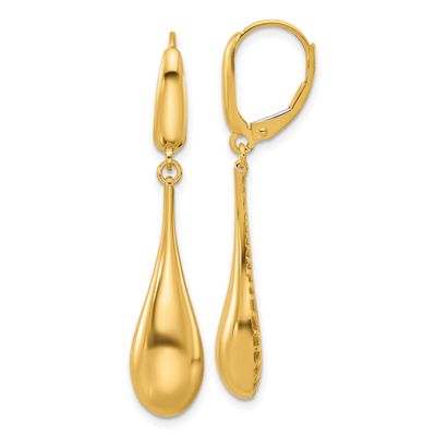 Teardrop Dangle Leverback Earrings 14k Gold Polished LE2724 196904279892