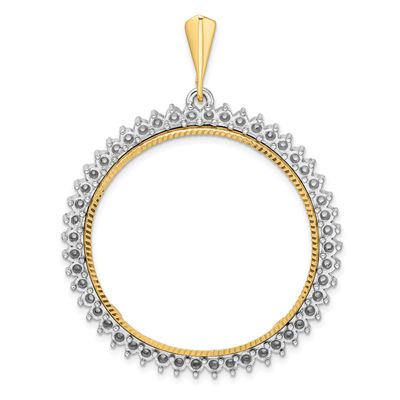 Diamond-Cut Diamond Circle 34.2mm Prong Coin Bezel Pendant Mounting 14k Two-tone Gold Polished CS39…