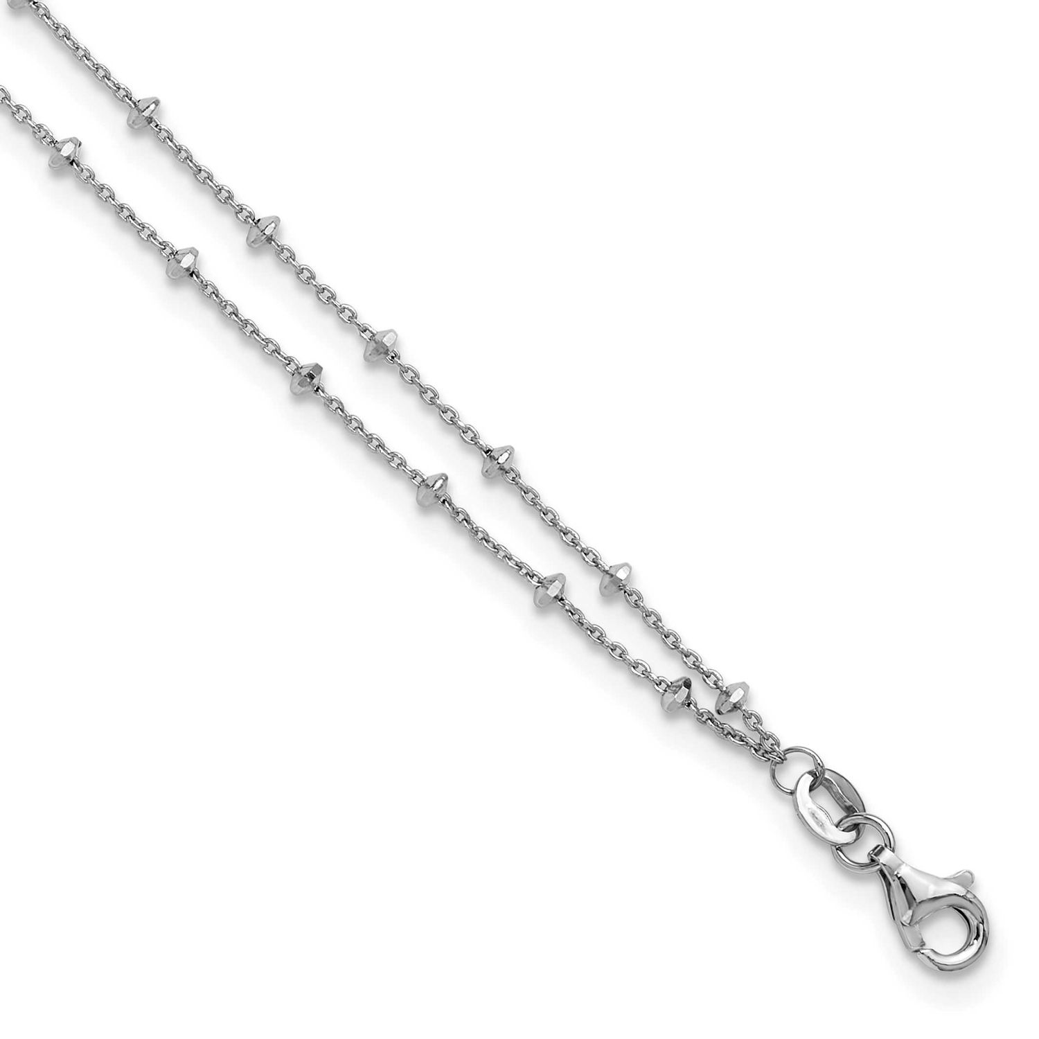 Polish/Diamond-Cut 2-Strand 9 Inch Plus 1 Inch Extender Anklet Sterling Silver Rhodium-plated QLF14…