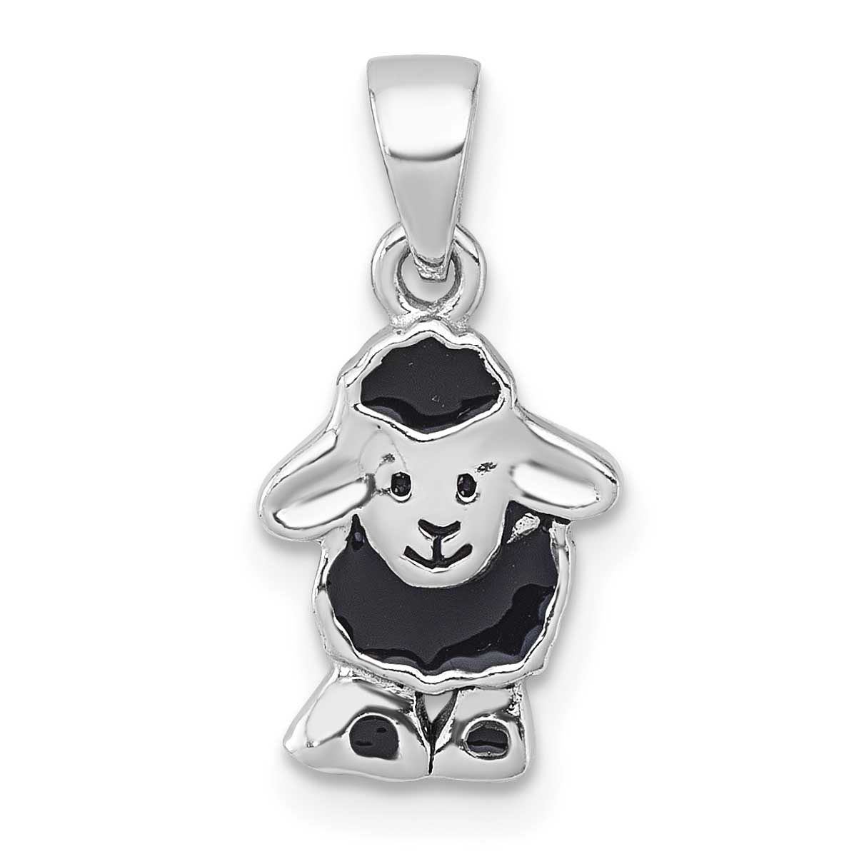 Polished Enamel Black Sheep Pendant Sterling Silver Rhodium-plated QP5980