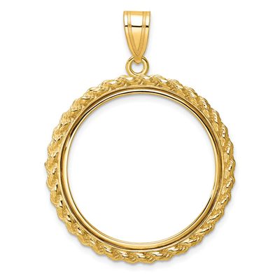 Casted Rope 27.0mm Prong Coin Bezel Pendant 10k Gold Polished 10C8185/27.0