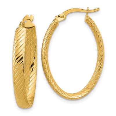 Grooved Oval Hoop Earrings 14k Gold Polished LE2790 196904316559
