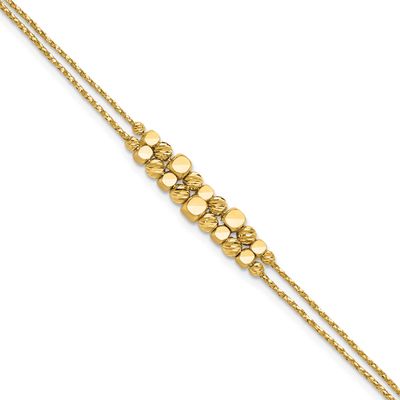 Pol/Texture/Diamond-Cut Beads 2-Strand with 1 Inch Extender Bracelet 14k Gold LF2078-7