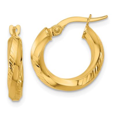 Diamond-Cut Round Hoop Earrings 14k Gold Polished LE2829