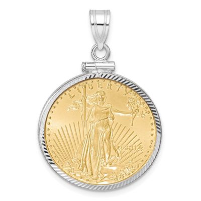 Diamond-Cut Screw Top Mounted 1/4Oz American Eagle Coin Bezel Pendant 14k White Gold C2677W/22.0C