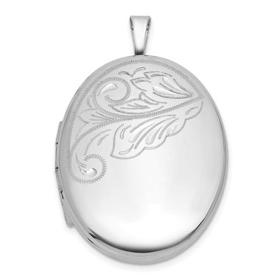 Brushed and Polished Floral Design 20mm Oval Locket Sterling Silver Rhodium-plated QLS1227