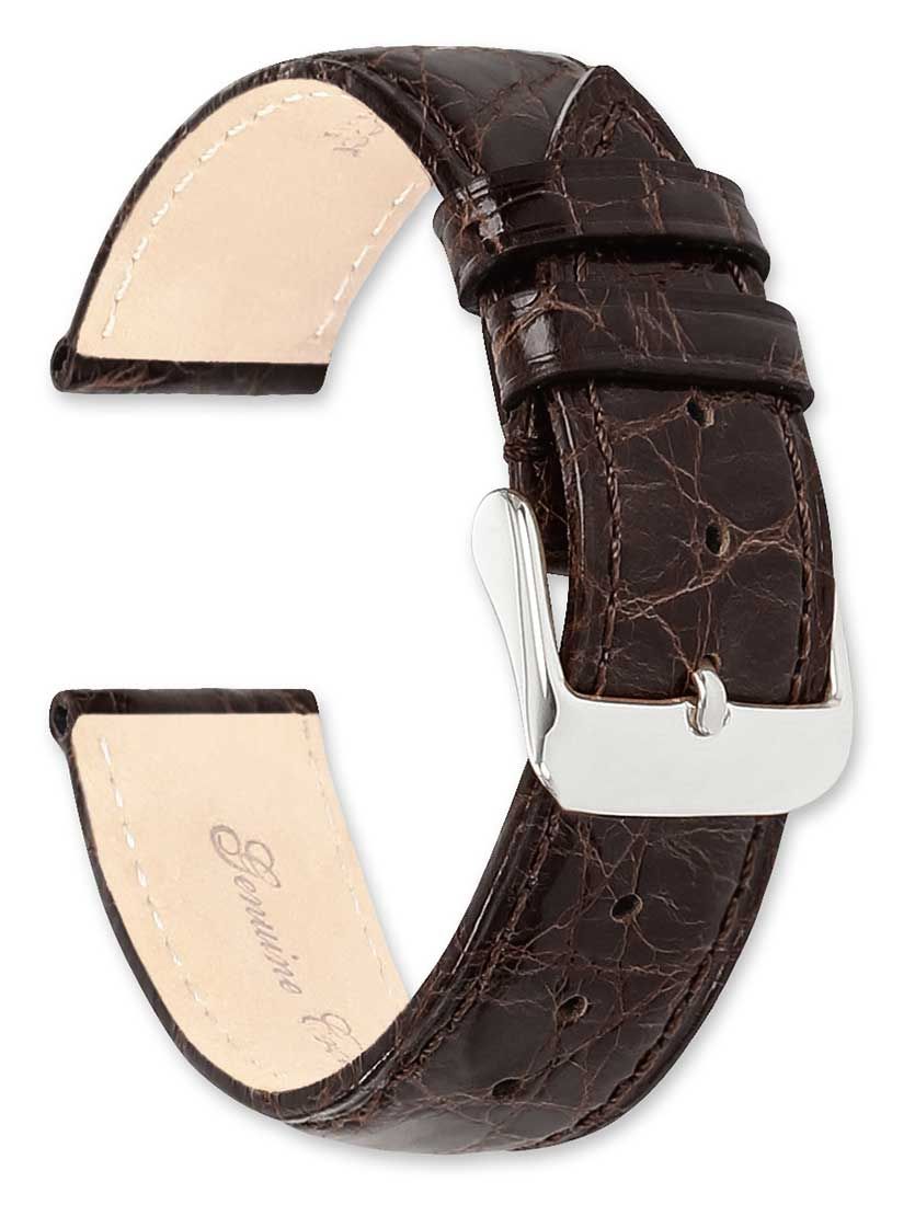 Genuine Crocodile Brown (Long) 20x18mm Gold-Tone Buckle Watch Band BA128L-20