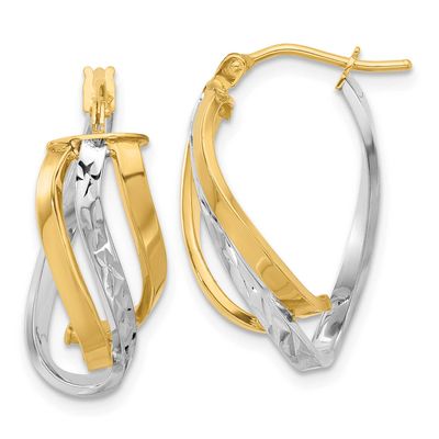 White Rhodium Polished and Diamond-Cut Fancy Hoop Earrings 14k Gold LE2592 196904341261