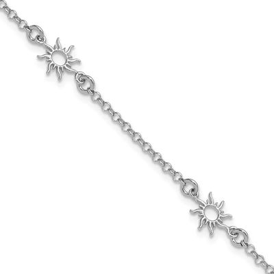 Suns with 1 Inch Extender Bracelet Sterling Silver Rhodium-plated Polished QLF1373-7