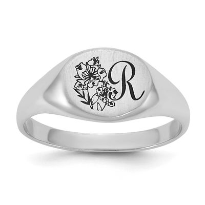 Epoxy Initial and Birth Flower Signet Ring 14k White Gold XNR132W