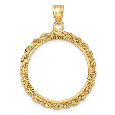 Diamond-Cut with Rope Edge 22.0mm Prong Coin Bezel Pendant 10k Gold Polished 10C3012D/22.0