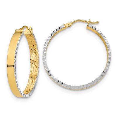 White Rhodium Polished and Diamond-Cut Hoop Earrings 14k Gold LE2699 196904337035