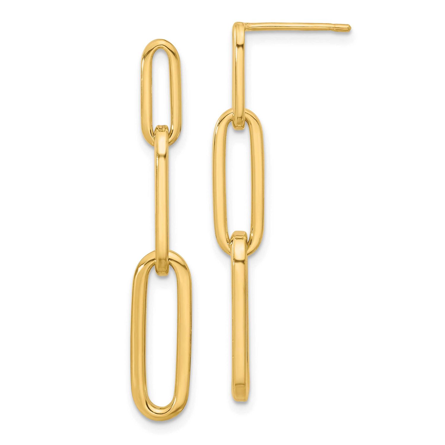 Paperclip Link Post Dangle Earrings 14k Gold Polished LE2635 196904198124