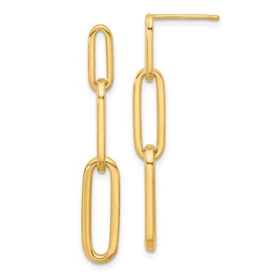 Paperclip Link Post Dangle Earrings 14k Gold Polished LE2635 196904198124
