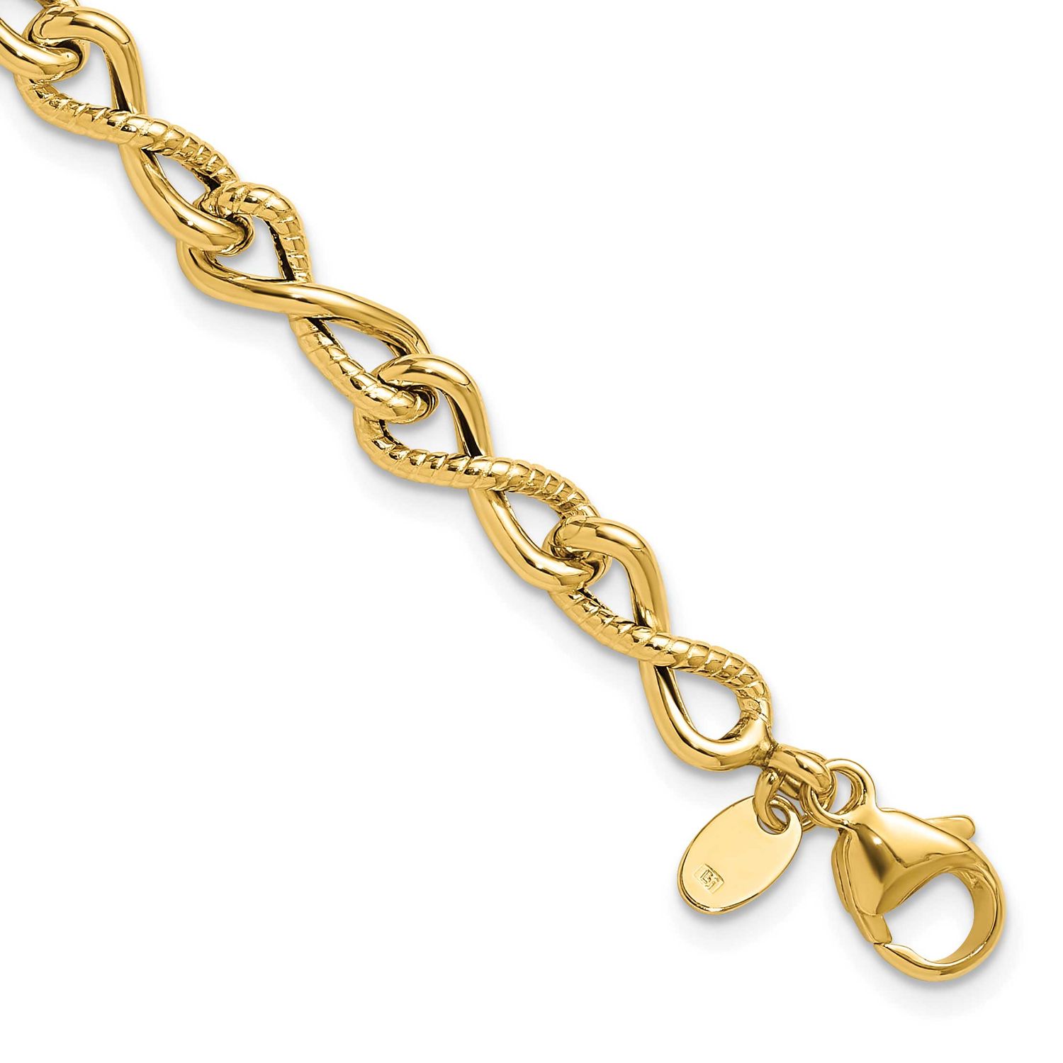 Textured Twisted Infinity Link Bracelet 14k Gold Polished LF1885-7.75 196904331590
