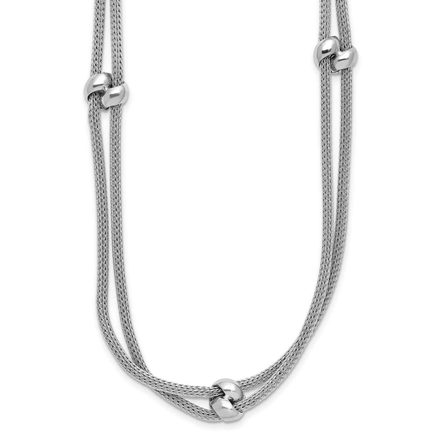 Polished 2-Strand Bead with 2.25 Inch Extender Necklace Sterling Silver Rhodium-plated QLF1428-17 1…