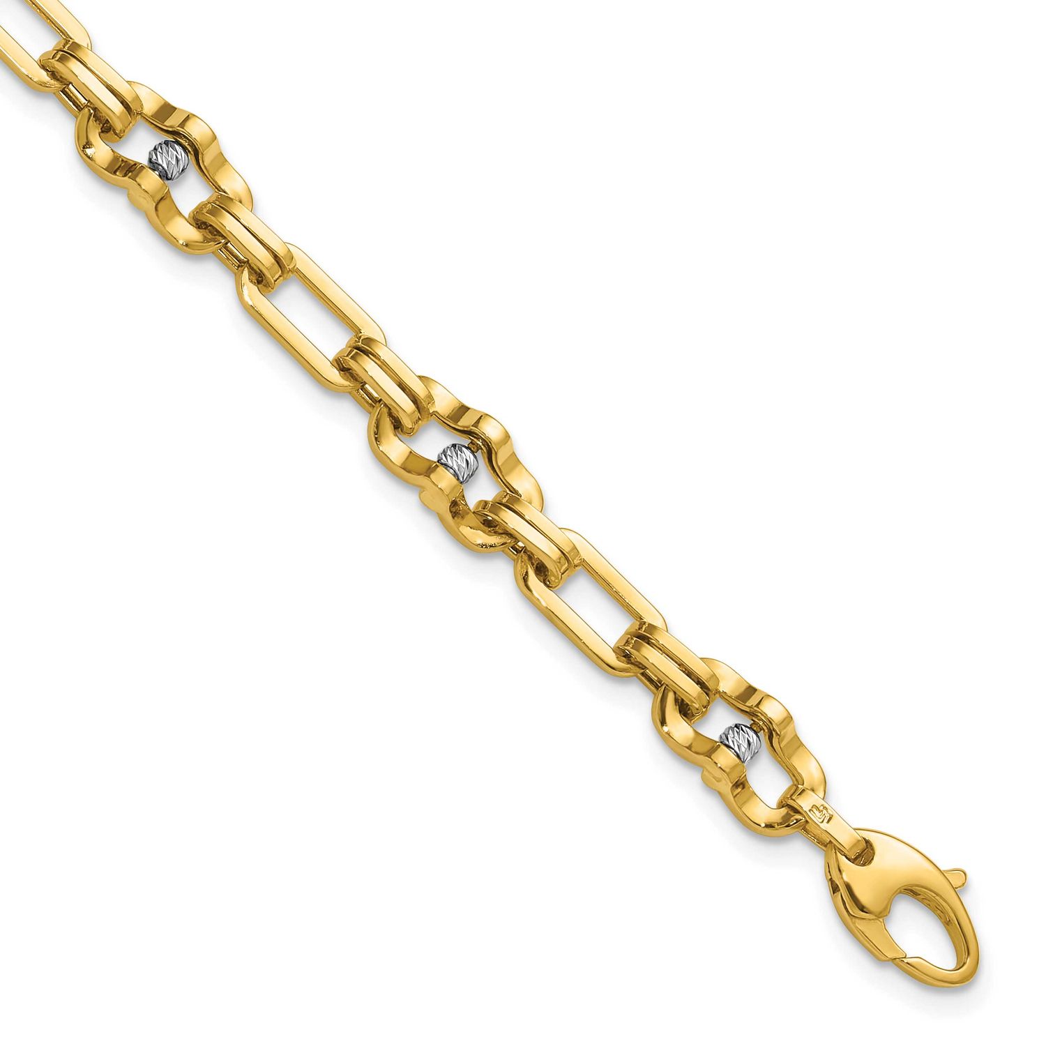 Wht Rh Polished Diamond-Cut Moveable Beaded Link Bracelet 14k Gold LF2196-7.5 196904315187