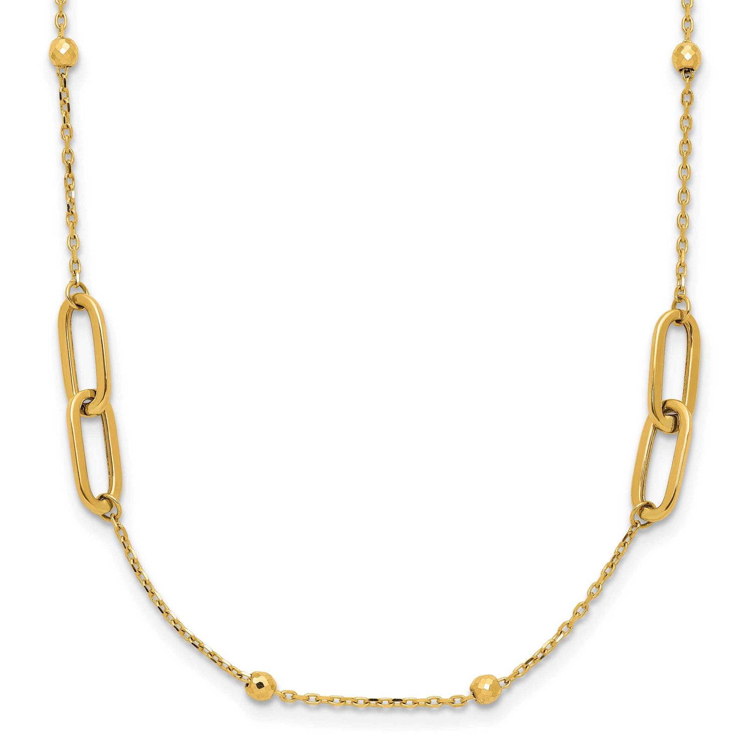 Diamond-Cut Fancy Link with Beads with 2 Inch Extender Necklace 10k Gold Polished 10LF633-17 196904…