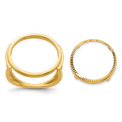 Ladies Polished and Diamond-Cut 16.5mm Coin Bezel Ring 10k Gold 10CR13D/10AE