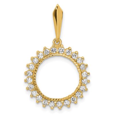 Diamond-Cut Vs Diamond Circle 13.0mm Prong Coin Bezel Pendant 14k Two-tone Gold Polished CS3984D/13…