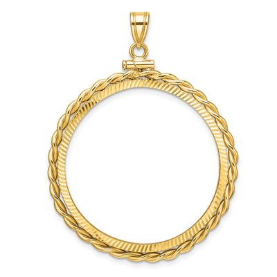 Twisted Wire and Diamond-Cut 32.7mm x 3.00mm Screw Top Coin Bezel Pendant 14k Gold Polished C2271D/…