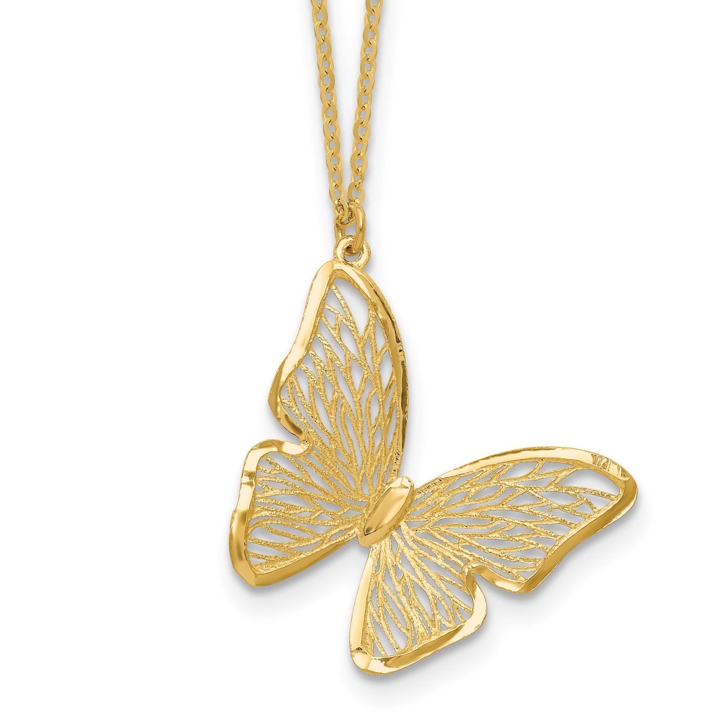 Textured and Polished Butterfly 18 Inch Necklace 14k Gold LF1861-18 196904171134