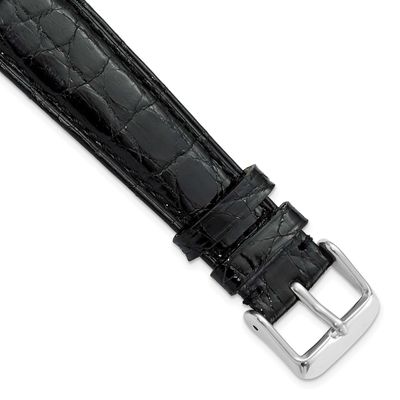 Debeer 20mm Long Black Genuine Caiman Leather with Silver-Tone Buckle 8.5 Inch Watch Band BAW129L-20