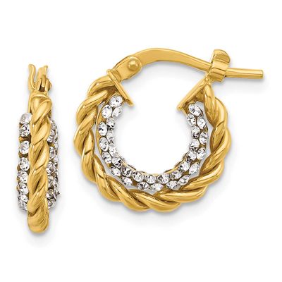 Crystals Twisted Hoop Earrings 14k Gold Polished LE2586 196904342466